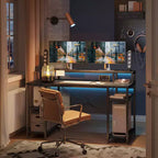 Scrivanie per computer da 55'' con libreria reversibile, scrivania da lavoro in piedi per ufficio domestico/studio/gaming