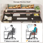Scrivanie per computer da 55'' con libreria reversibile, scrivania da lavoro in piedi per ufficio domestico/studio/gaming