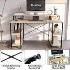 Scrivanie per computer da 55'' con libreria reversibile, scrivania da lavoro in piedi per ufficio domestico/studio/gaming