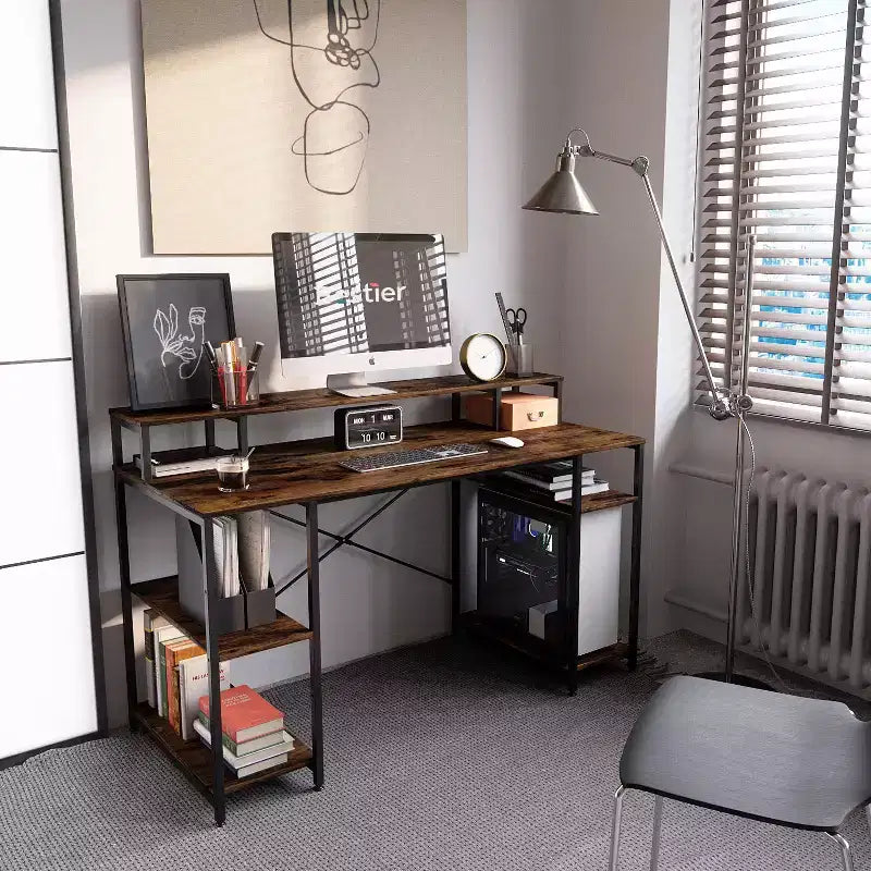Scrivanie per computer da 55'' con libreria reversibile, scrivania da lavoro in piedi per ufficio domestico/studio/gaming