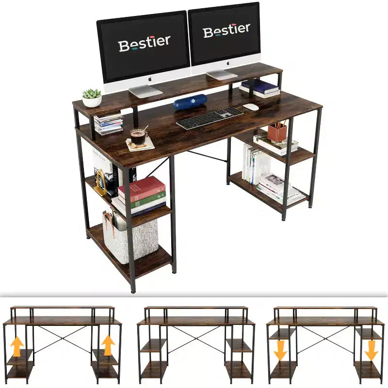 Scrivanie per computer da 55'' con libreria reversibile, scrivania da lavoro in piedi per ufficio domestico/studio/gaming