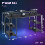 Scrivanie per computer da 55'' con libreria reversibile, scrivania da lavoro in piedi per ufficio domestico/studio/gaming