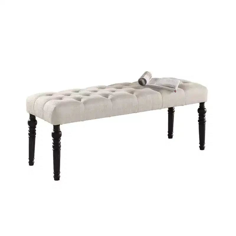 Panca da pranzo Leviton in tessuto con gambe tornite, beige