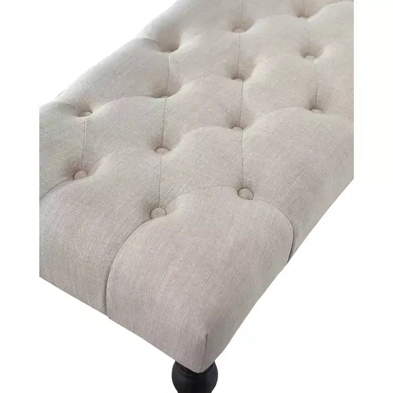 Panca da pranzo Leviton in tessuto con gambe tornite, beige