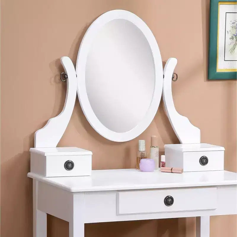 Toeletta e Sgabello in Legno Bianco, Bianco
