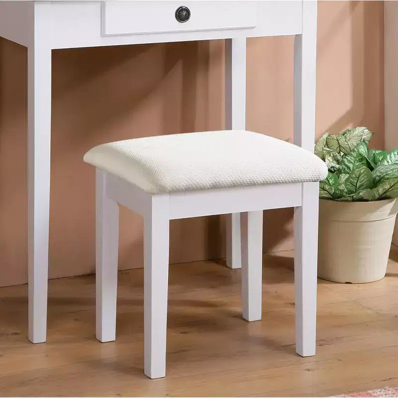 Toeletta e Sgabello in Legno Bianco, Bianco