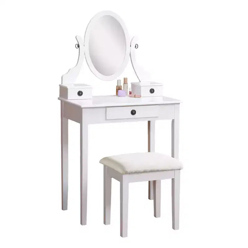 Toeletta e Sgabello in Legno Bianco, Bianco