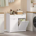 VASAGLE Laundry Cabinet, with 2 Drawers and 2 Hidden Laundry Hampers, Freestanding, Tilt-Out Laundry Baskets with Handles, Cloud White