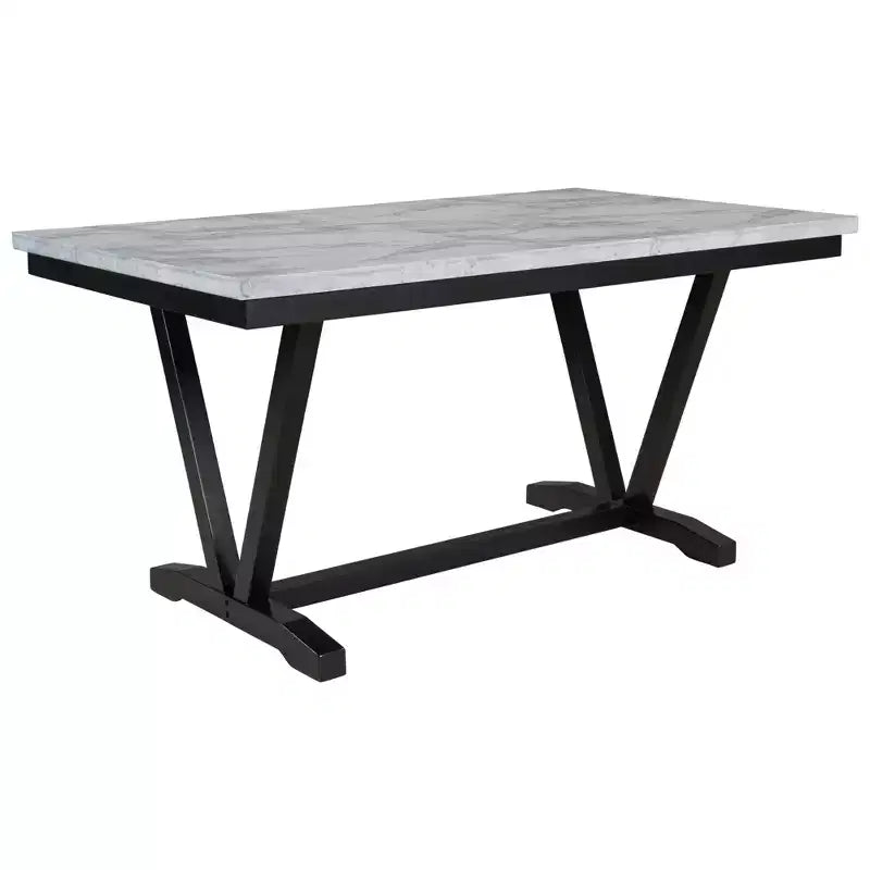 Set da Pranzo Moderno a 6 Pezzi con 4 Sedie, 1 Panchina e Tavolo con Piano in Impiallacciatura Effetto Marmo - Bianco