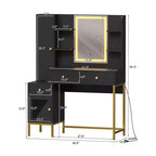 Toeletta Trucco con Specchio Illuminato Luci a 3 Colori Stazione di Ricarica Armadietto a Vista Tavolino da Trucco Nero Camera da Letto