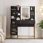 GustoWave Makeup Vanity with Lighted Mirror 3 Color Lights Charging Station Visible Cabinet Black Dressing Table Bedroom