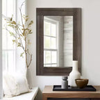 Pexfix Farmhouse Bathroom Mirror with Solid Wood Frame Rustic Wall Mounted for Bedroom Living Room Entryway Wall Decor