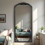 69x30 inch Solid Wood Carved Right Angle Micro Arch Black Full-length Mirror (without Bracket)