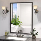 Acekool 40 x 30 Inch Black Frame Bathroom Mirror, Floating Glass Rectangular Wall Mirror with Brushed Aluminum Frame, Vertical or Horizontal Mount