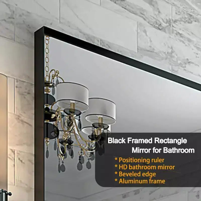 Specchio da bagno con cornice nera 40 x 30 pollici, specchio da parete rettangolare con vetro flottante e cornice in alluminio spazzolato, montaggio verticale o orizzontale