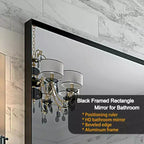 Specchio da bagno con cornice nera 40 x 30 pollici, specchio da parete rettangolare con vetro flottante e cornice in alluminio spazzolato, montaggio verticale o orizzontale