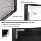 Specchio da bagno con cornice nera 40 x 30 pollici, specchio da parete rettangolare con vetro flottante e cornice in alluminio spazzolato, montaggio verticale o orizzontale