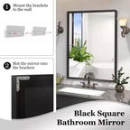 Specchio da bagno con cornice nera 40 x 30 pollici, specchio da parete rettangolare con vetro flottante e cornice in alluminio spazzolato, montaggio verticale o orizzontale