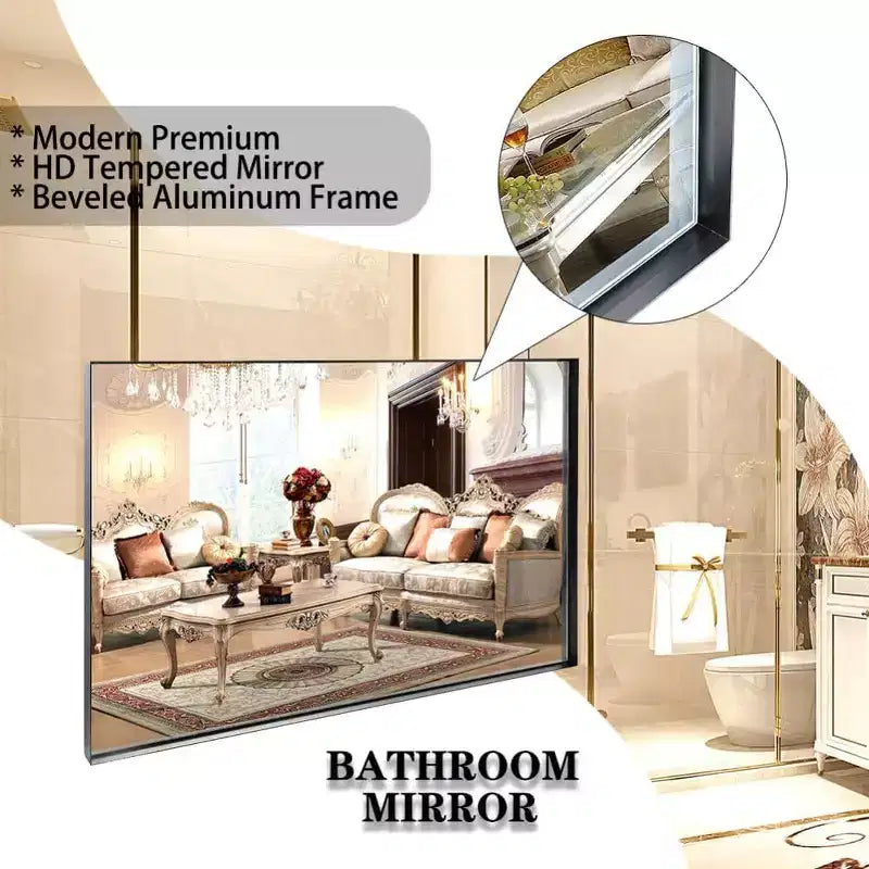 Specchio da bagno con cornice nera 40 x 30 pollici, specchio da parete rettangolare con vetro flottante e cornice in alluminio spazzolato, montaggio verticale o orizzontale