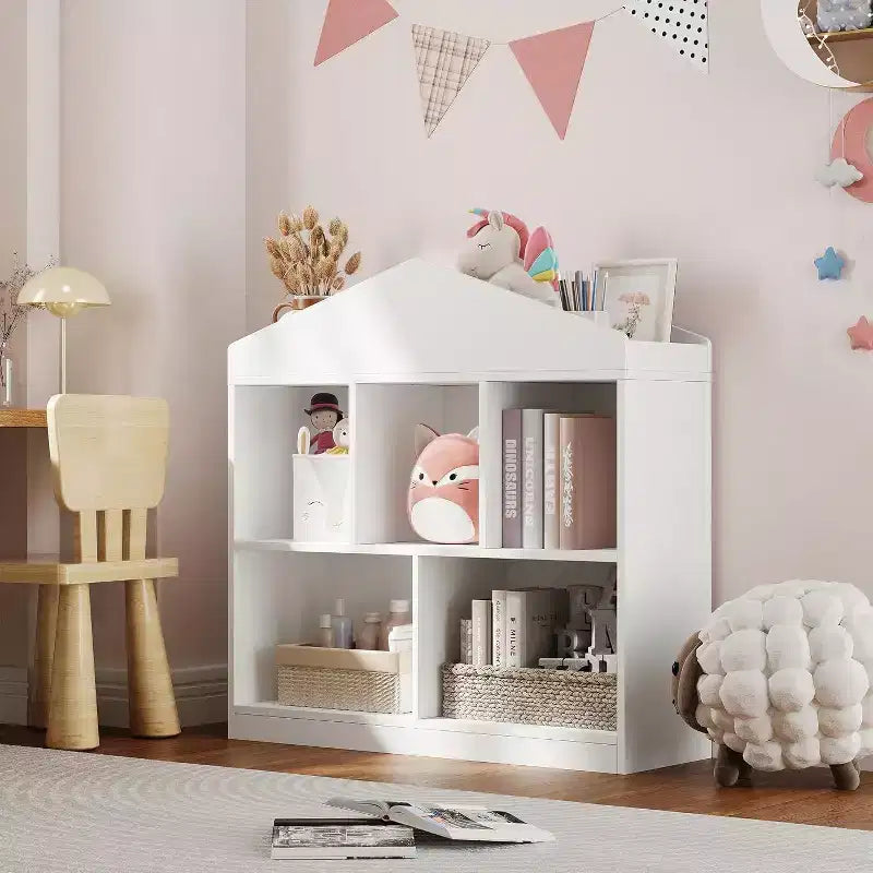 Libreria per bambini con tetto, organizzatore portaoggetti a 5 cubi con ripiano superiore, libreria moderna per sala giochi, camera da letto, aula, 89 x 89 x 30 cm