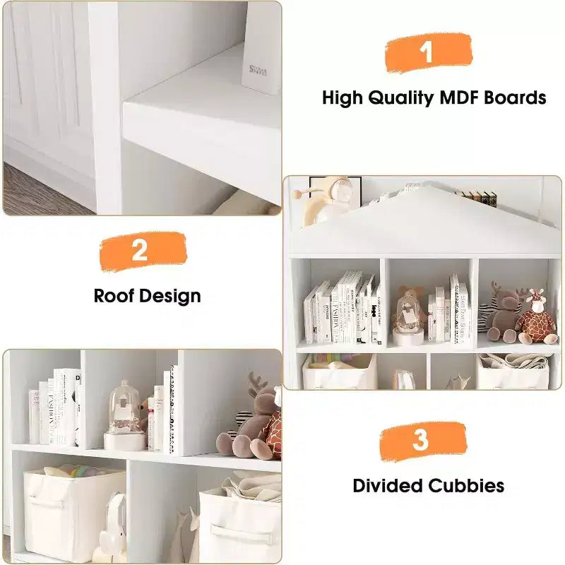 Libreria per bambini con tetto, organizzatore portaoggetti a 5 cubi con ripiano superiore, libreria moderna per sala giochi, camera da letto, aula, 89 x 89 x 30 cm