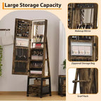 Armadietto Portagioie a Specchio a Figura Intera da 66", Organizzatore Verticale con Serratura e Cassetto Portaoggetti, Mensola Posteriore, Base Girevole a 360° e Ruote
