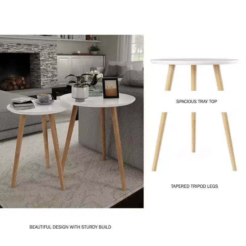 Set di 2 tavolini impilabili, bianco