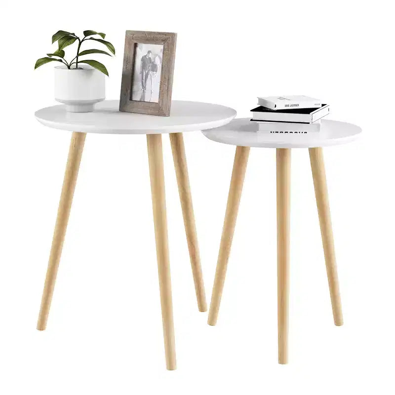 Set di 2 tavolini impilabili, bianco