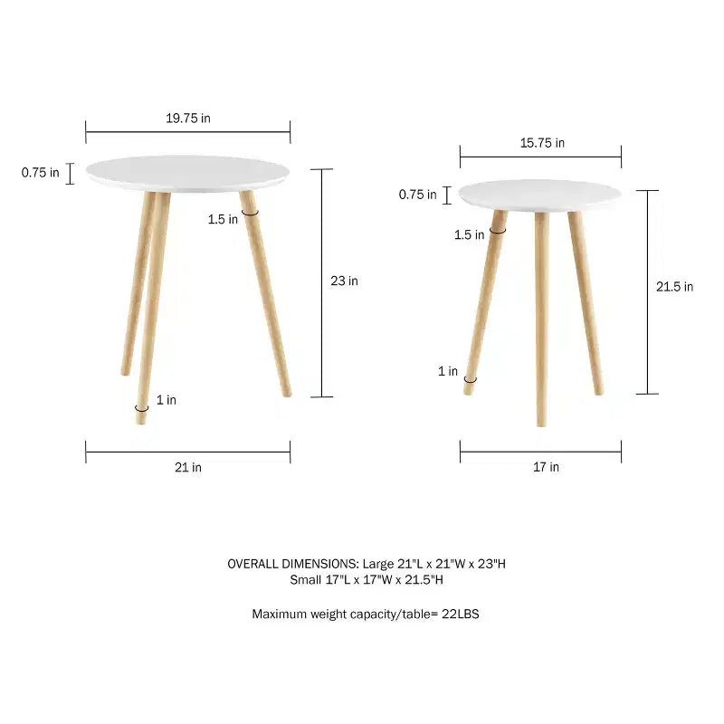 Set di 2 tavolini impilabili, bianco