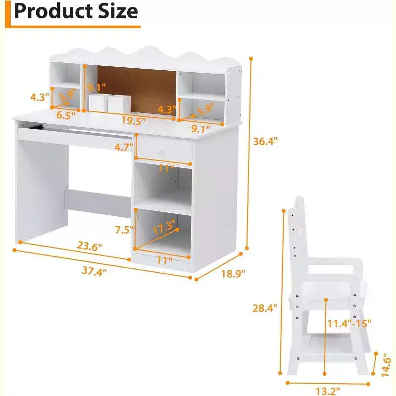 Set Scrivania Studio per Bambini con Bacheca, Cassetto Tastiera e Contenitore - Tavolo e Sedia per l'Apprendimento per Bambini dai 3 agli 8 Anni
