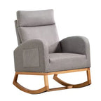 Rocking Chair Nursery, Upholstered Glider Chair with Side Pocket, High Back Comfy Accent Chair with Rubber Wood Legs for Bedroom Living Room