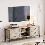 70 Inch Mid-Century Modern TV Stand with Storage, Entertainment Center Featuring Metal Roman Columns and Drawer, TV Console Table for Living Room