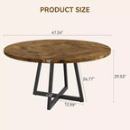 Tavolo da pranzo rotondo industriale da 47 pollici per 4 persone, piano in legno rustico marrone con base in metallo, tavolo moderno per cucina e sala da pranzo, sedie non incluse