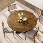 Tavolo da pranzo rotondo industriale da 47 pollici per 4 persone, piano in legno rustico marrone con base in metallo, tavolo moderno per cucina e sala da pranzo, sedie non incluse
