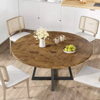 Tavolo da pranzo rotondo industriale da 47 pollici per 4 persone, piano in legno rustico marrone con base in metallo, tavolo moderno per cucina e sala da pranzo, sedie non incluse