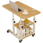 Height Adjustable Table Mobile Laptop Shaped End Table with Wheels, Couch Side Table with Storage Drawer for Living Room Bedroom