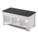 Adjustable Solid Wood Leg Double-Layer White Frame, Light Brown Panel with Wood Grain Finish, Rectangular P2 Board Coffee Table