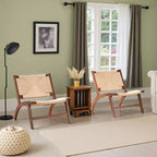 MAYEERTY Modern Boho Accent Chair - Scandinavian Beech Wood, Braided Jute Woven Seat & Back (Light Amber-Beige)
