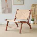 Sedia moderna d'accento in stile bohémien - Legno di faggio scandinavo, seduta e schienale in iuta intrecciata (Ambra chiaro-Beige)
