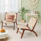Sedia moderna d'accento in stile bohémien - Legno di faggio scandinavo, seduta e schienale in iuta intrecciata (Ambra chiaro-Beige)