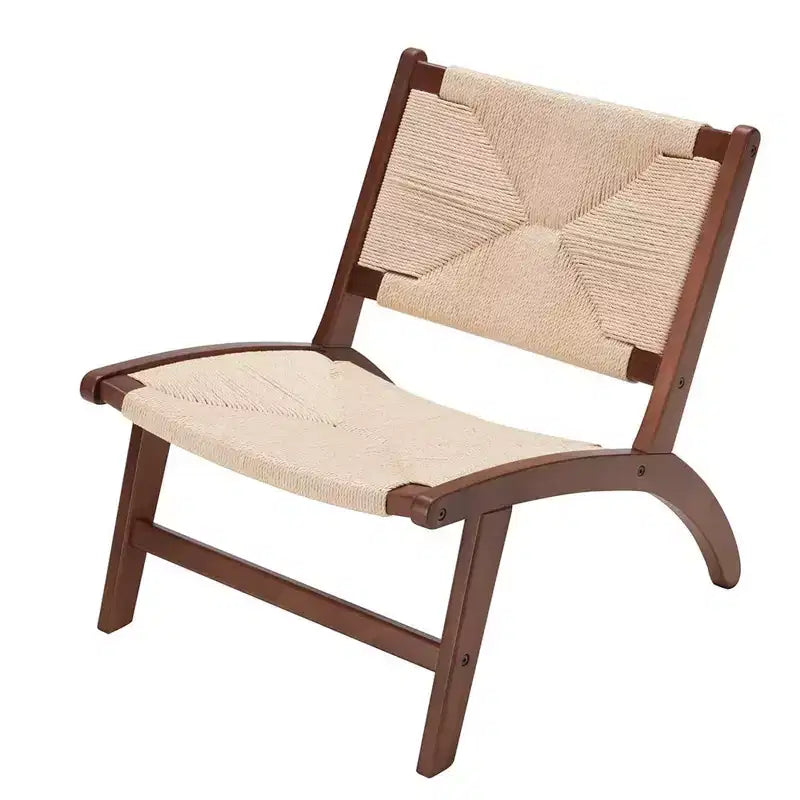 Sedia moderna d'accento in stile bohémien - Legno di faggio scandinavo, seduta e schienale in iuta intrecciata (Ambra chiaro-Beige)