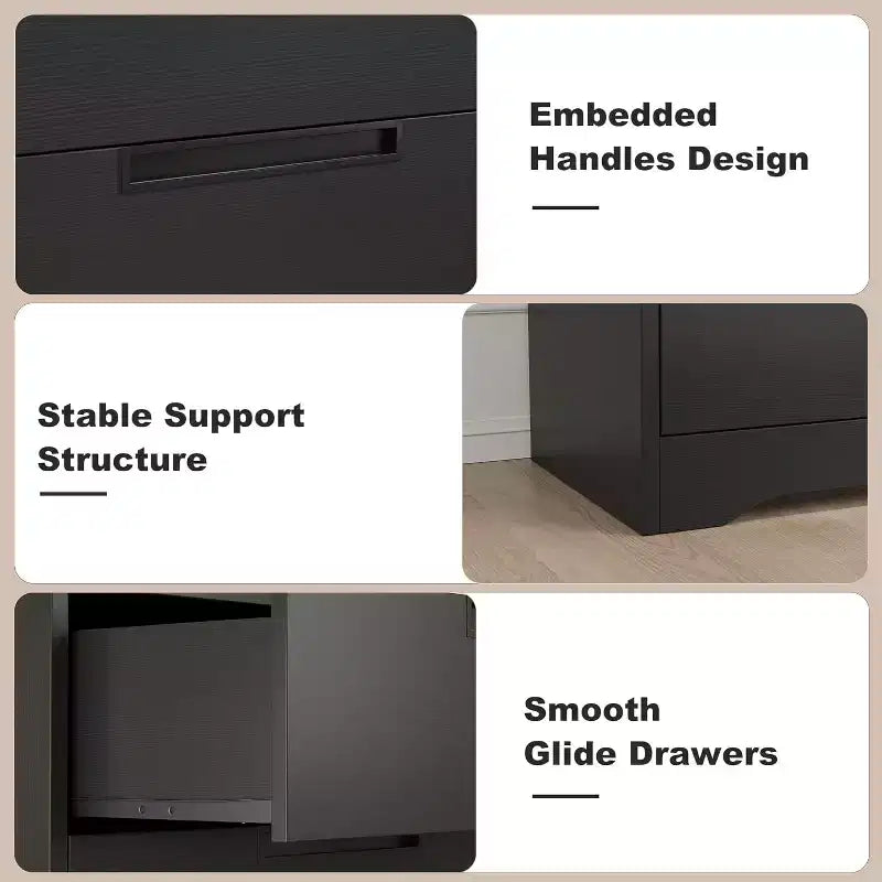 Comò moderno a 4 cassetti con maniglie integrate, cassetti scorrevoli e design anti-ribaltamento, cassettiera in legno per cameretta, camera da letto, soggiorno