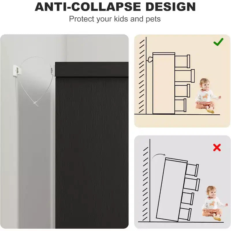 Comò moderno a 4 cassetti con maniglie integrate, cassetti scorrevoli e design anti-ribaltamento, cassettiera in legno per cameretta, camera da letto, soggiorno
