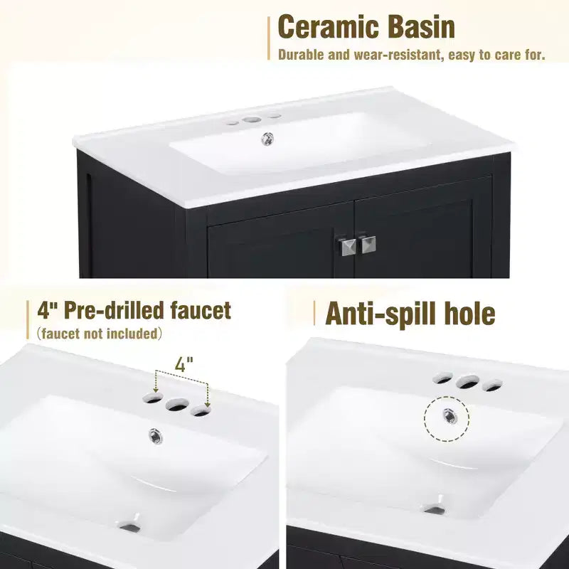 Mobile bagno a doppia lavabo 48 Vintage, con ante a chiusura ammortizzata e ripiano