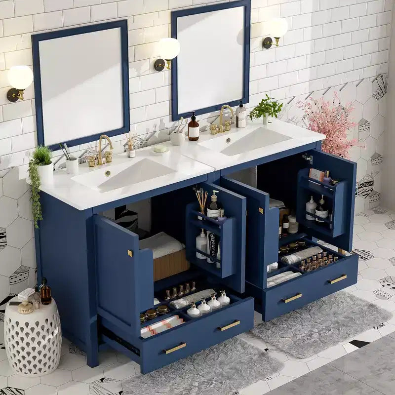 Mobile bagno a doppia lavabo 48 Vintage, con ante a chiusura ammortizzata e ripiano