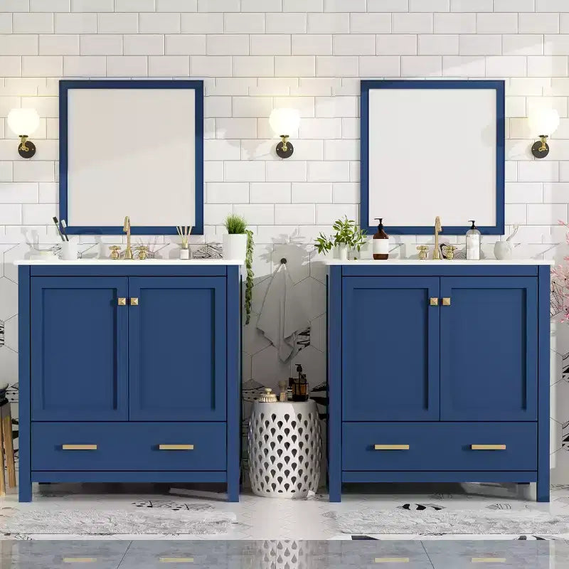 Mobile bagno a doppia lavabo 48 Vintage, con ante a chiusura ammortizzata e ripiano