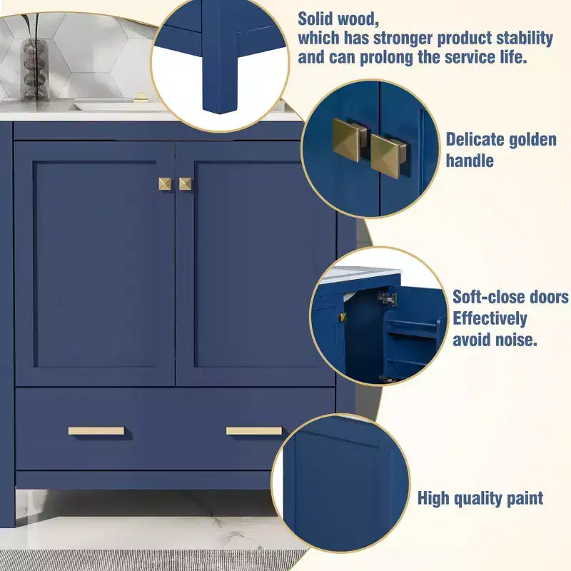 Mobile bagno a doppia lavabo 48 Vintage, con ante a chiusura ammortizzata e ripiano
