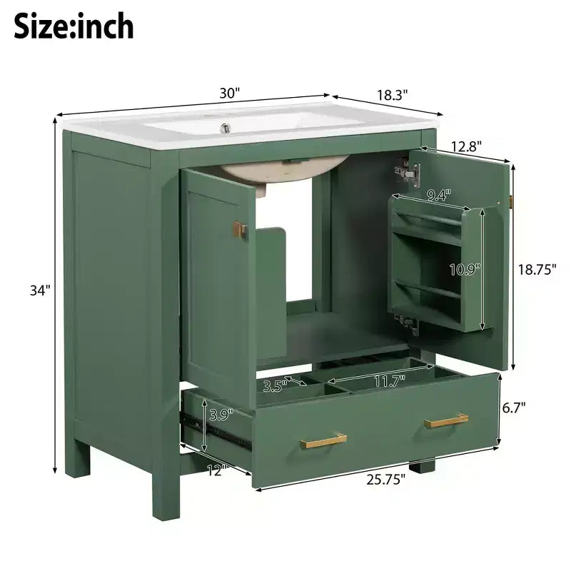Mobile bagno a doppia lavabo 48 Vintage, con ante a chiusura ammortizzata e ripiano