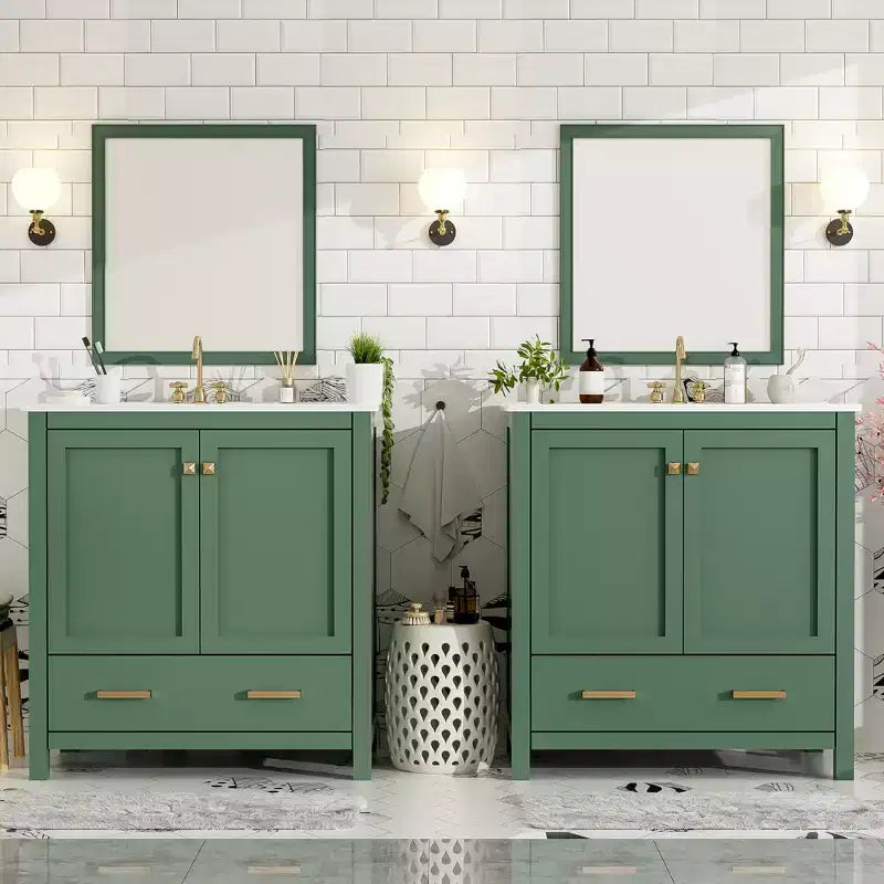 Mobile bagno a doppia lavabo 48 Vintage, con ante a chiusura ammortizzata e ripiano
