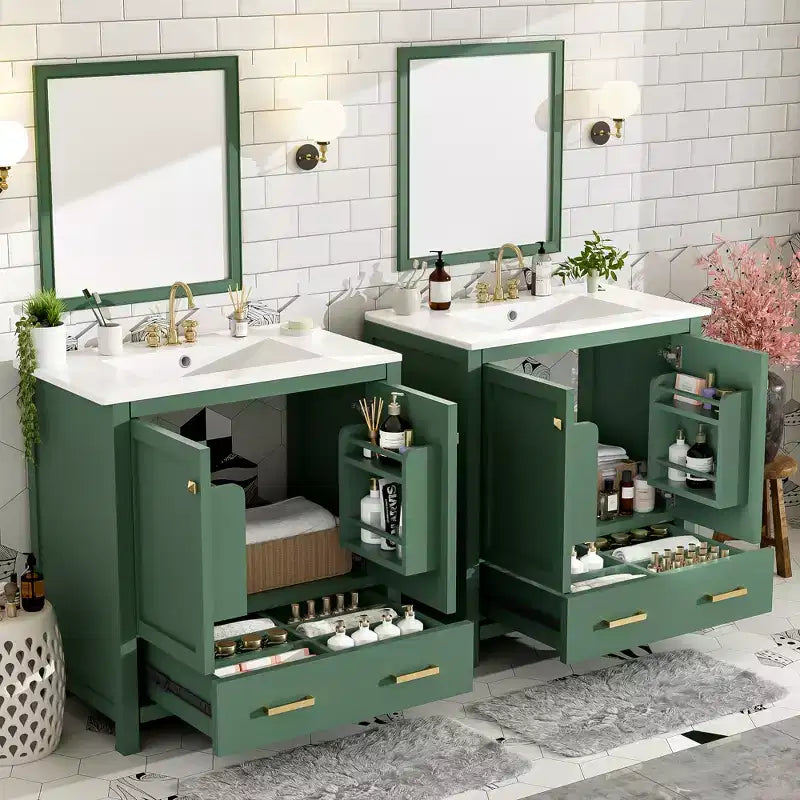 Mobile bagno a doppia lavabo 48 Vintage, con ante a chiusura ammortizzata e ripiano